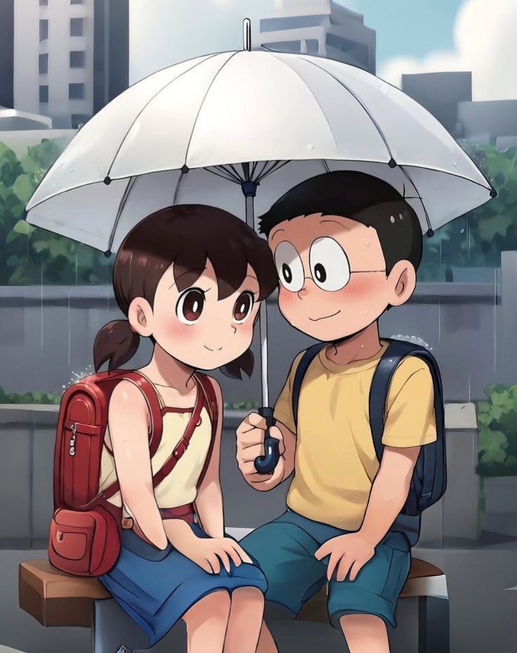 Nobita Shizuka hugging photo